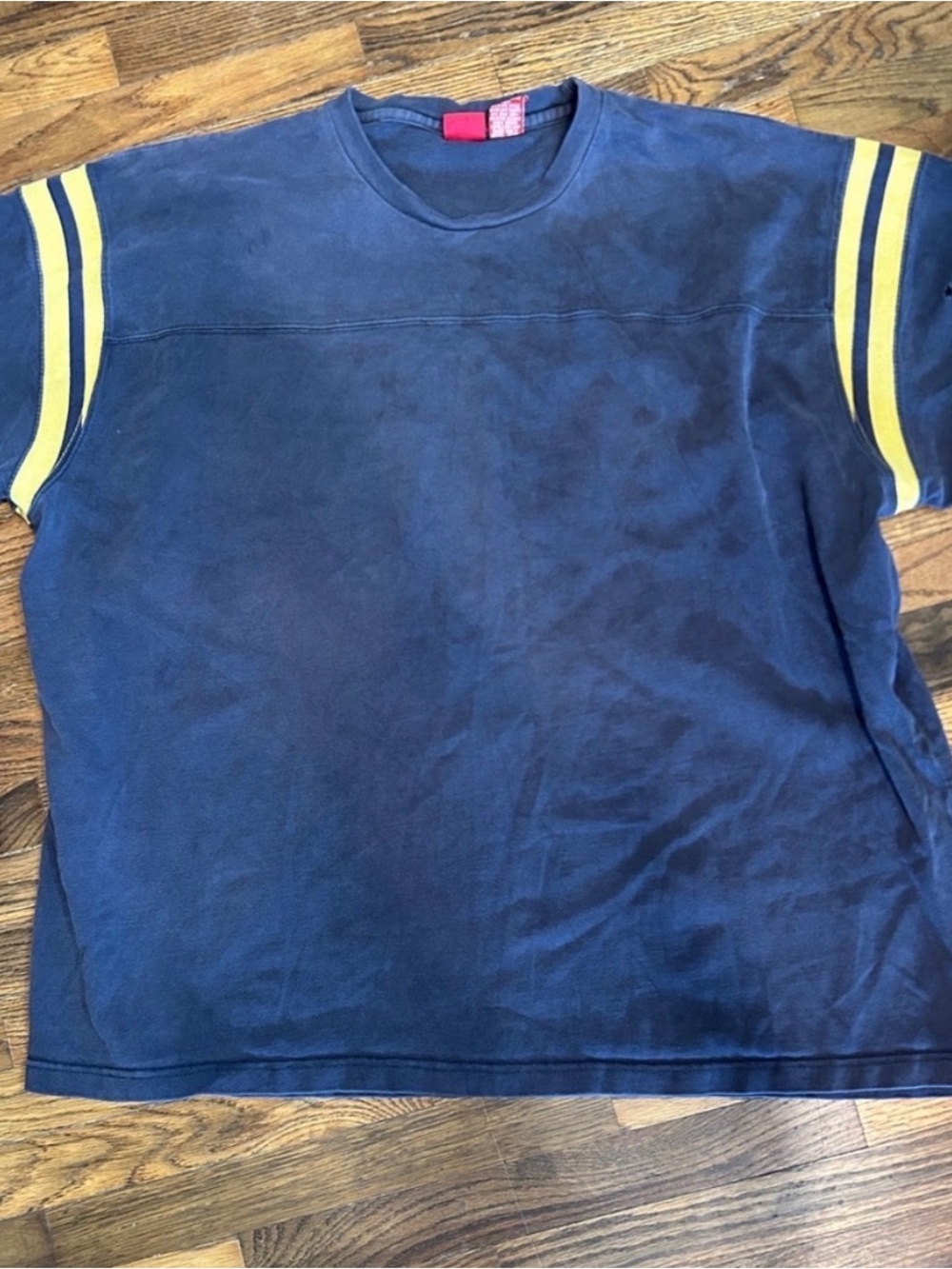 Mossimo Supply Co. Navy Blue Long Sleeve Tee with Yellow Sleeve Stripes